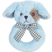 Bearington Baby Lil' Waggles Plush Stuffed Animal Blue Puppy Dog Soft Ring Rattle, 5.5"