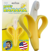 Baby Banana Yellow Banana Infant Toothbrush, Easy To Hold, Made In The Usa, Train Infants Babies And Toddlers For Oral Hygiene, Teether Effect For Sore Gums, 4.33 X 0.39 X 7.87