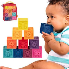 B. Toys - Baby Blocks - Stacking & Building Toys For Babies - 10 Soft & Educational Blocks- Numbers, Shapes, Colors, Animals- One Two Squeeze- 6 Months +