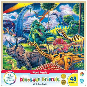 Masterpieces 48 Piece Fun Facts Jigsaw Puzzle For Kids - Dinosaur Friends Wood Puzzle - 12"X12"