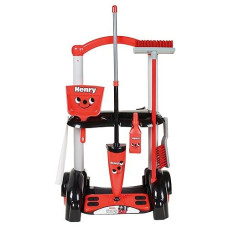 Casdon Henry & Hetty Toys - Henry Cleaning Trolley - Red Henry-Inspired Toy Playset With Mop, Brushes, Dustpan, & Accessories - Kids Cleaning Trolley Set - For Children Aged 3+