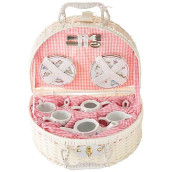 Delton Products Pink Butterfly Children'S Tea Set With Basket