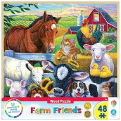 Masterpieces 48 Piece Fun Facts Jigsaw Puzzle For Kids - Farm Friends Wood Puzzle - 12"X12"