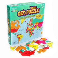 Geotoys - Geopuzzle World - Educational Kid Toys For Boys And Girls, 68 Piece Geography Jigsaw Puzzle, Jumbo Size Kids Puzzle - Ages 4 And Up