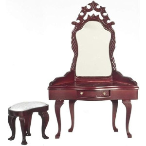 1:12 Scale Mahogany Dressing Table With Stool Set #D0485