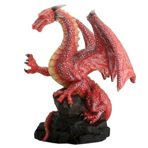 Red Dragon On Rock Fantasy Figurine