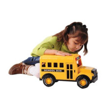 Constructive Playthings 16" L. X 8" W. X 8 3/4" H. Big Steel School Bus With Opening Side And Back Doors And Movable Stop Sign For Ages 3 Years And Up