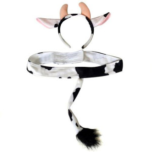 Making Believe Kids Plush Black & White Cow Headband Ears And Tail, Black, White, Size One Size