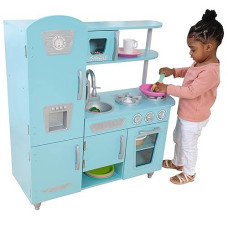 Kidkraft Vintage Wooden Play Kitchen With Pretend Ice Maker And Play Phone, Blue