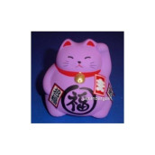 Japanese Ceramic Maneki Neko Feng Shui Fortune Lucky Cat Collectible Figurine Made In Japan, Promote Prosperity, Lavender