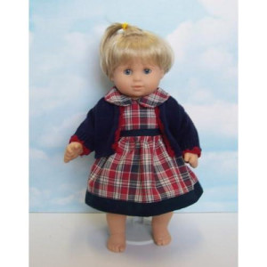 Red And Blue Plaid Dress With Cardigan Sweater. Fits 15" Dolls Like Bitty Baby And Bitty Twin