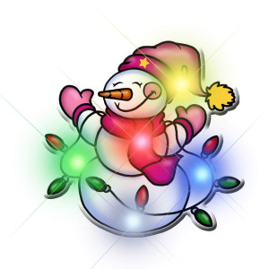 Snowman With Light Strand Flashing Blinking Light Up Body Lights Lapel Pins (5-Pack)