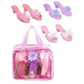 Expressions Kids 3 Pack Dress Up Royalty Shoes With Heels Set In Carrying Bag - Fits Toddler Size 7-10 - Pink, Rose, Lilac Perfect Little Girl Toys Role Play Playset