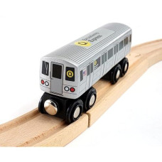 Munipals New York City Subway Wooden Railway (B Division) Q Train/Broadway Express-Child Safe And Tested Wood Toy Train