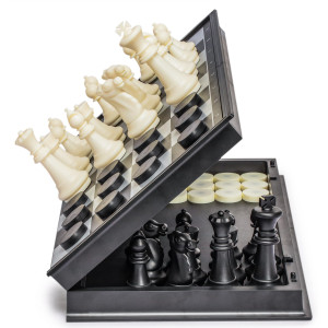 Yellow Mountain Imports Large 2-in-1 Travel Magnetic chess & checkers Board game Set - 14 Inches