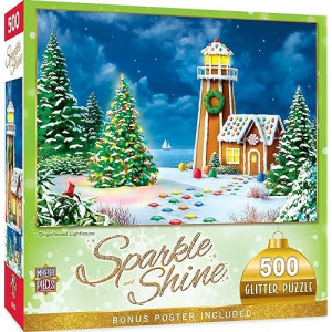 Masterpieces 500 Piece Glitter Christmas Jigsaw Puzzle - Gingerbread Lighthouse - 15"X21"