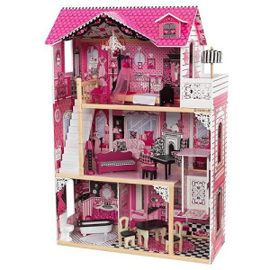 Kidkraft Amelia Wooden Dollhouse With Elevator, Balcony And 15-Piece Accessories, Pink, Gift For Ages 3+