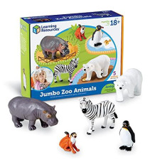 Learning Resources Jumbo Zoo Animals I Monkey, Penguin, Zebra, Polar Bear, And Hippo, 5 Animals, Ages 2+