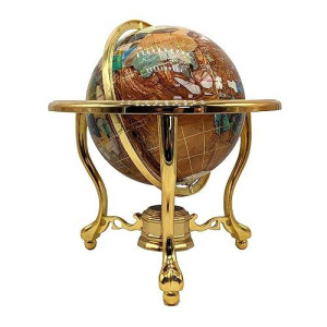 14" Tall Amber Pearl Gold Stand Gem Gemstone World Map Globe Globes Maps