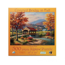 Sunsout Inc - Covered Bridge In Fall - 500 Pc Jigsaw Puzzle By Artist: Sung Kim - Finished Size 18" X 24" - Mpn# 36610