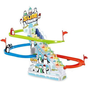 Musical Penguin Orbit Chasing Race Track Game Set - Playful Roller Coaster Playset With Led Flashing Lights And Music On/Off Button For Toddlers And Kids