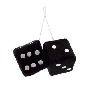 Vintage Parts 14553 3" Black Fuzzy Dice With White Dots - Pair