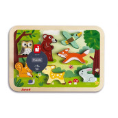 Janod Chunky Stand Up Puzzle - 7 Piece Colorful Wooden Forest Animal Themed Jigsaw Puzzle - Encourages Shape Recognition, Dexterity, And Language Development - Preschool Kids And Toddlers 18 Months+, 8.27 Inches Tall, J07023