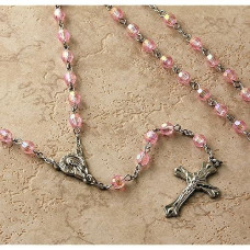 Long 23" Pink Rosary With Diamond-Cut 7 Mm Crystal Beads