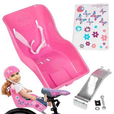 The Original Doll Bicycle Seat (Pink)- Bike Attachment Accessory For All 18"-22" Dolls & Stuffed Animals- Decorate Yourself Decals Included! Kids Gift, Fits Most Bikes Compatible With American Girl