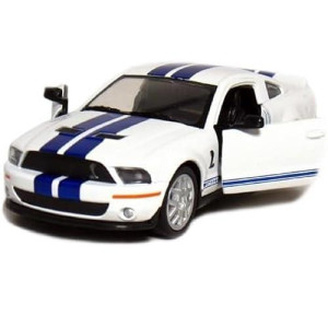 5" 2007 Shelby Gt500 1:38 Scale (White/Blue Stripes) By Kinsmart