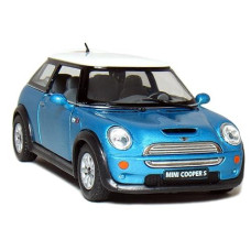 Kinsmart Mini Cooper S 5" 1:28 Scale Die Cast Metal Model Toy Car Blue W/Pullback Action