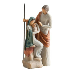 Willow Tree The Holy Family, Mary Holding Jesus, And Joseph, Richly Colored And Carved Foundation Piece For Nativity Collection, Sculpted Hand-Painted Figure