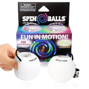 Spinballs Glow.0 LED Poi Balls Glow - USB Rechargeable with 22 Vibrant Color Light Modes & Patterns - Durable, Soft-Core LED Poi Spinning Balls with Adjustable Leashes & Double-Loop Handles