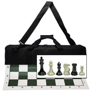 We Games Ultimate Tournament Chess Set With New Green Silicone Chess Mat, Canvas Bag & Super Triple Weighted Chessmen With 4" King