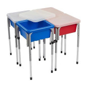 EcR4Kids - ELR-0799 Assorted colors Sand and Water Adjustable Activity Play Table center with Lids, Square (4-Station)