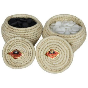 Asian Home Go Game Yunzi Stones And Grass Knitted Holder Bowls Set
