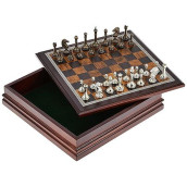 Classic Game Collection Metal Chess Set With Deluxe Wood Board And Storage - 2.5" King, Gold/Silver/Brown (985)