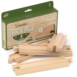 Conductor Carl Wood Train Track Expansion Packs Compatible With Most Train Tracks 6 Straight Tracks -1 Count (Pack Of 4)