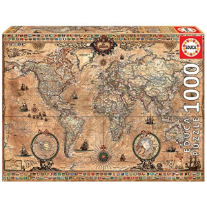 Educa Antique World Map 1000-Piece Puzzle, Brown, (15159)
