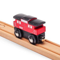 Maxim Enterprise, Inc. Wooden Train Caboose, Rolling Caboose Car With Magnetic Connector, Brightly Painted Red Wooden Car, Compatible With Thomas & Friends, Brio, And Major Brand Wooden Railways