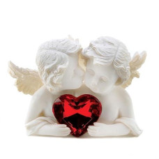 Two In Love Cherub Angel Red Crystal Heart Figurine