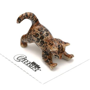 Little Critterz Brown Cat Bengal Cat Simba - Home Decor Animal Miniature Porcelain Figurine