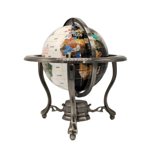 Unique Art 10-Inch By 6-Inch White Jade And Black Onyx Ocean Table Top Gemstone World Globe With Gold Tripod