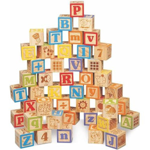 Maxim Deluxe Wooden Abc Blocks. Extra-Large Engraved Baby Alphabet Letters, Counting & Building Block Set
