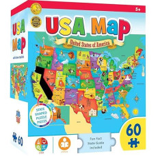 Masterpieces 60 Piece Educational Jigsaw Puzzle For Kids - Usa Map State Shaped - 16.5"X12.75"