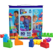 Mega Bloks First Builders Toddler Blocks Toys Set, Big Building Bag With 80 Pieces And Storage, Blue, Ages 1+ Years