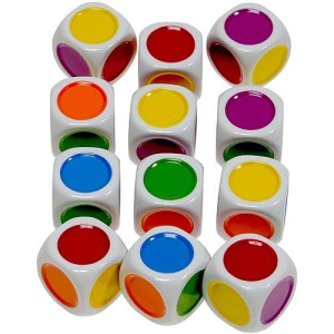 Color Dot, 6-Sided Novelty Dice _ Bundle Of 12 Identical Dice