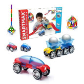 Smartmax Stunt Cars (Basic Stunt) Stem Magnetic Discovery Building Set With Moving Vehicles Featuring Safe, Extra-Strong, Oversized Building Pieces For Ages 3+