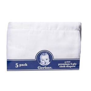 Gerber Prefold Premium 6-Ply Cloth Diapers, 5-Pack