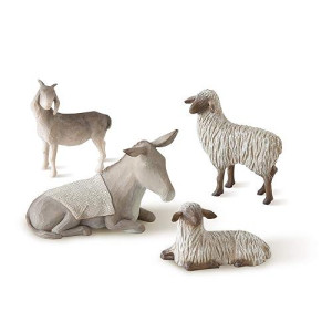 Willow Tree Sheltering Animals For The Holy Family, Giving Watch, Warmth, Protection, Gray-White Standing Goat, Gray Donkey, 2 White Sheep, Sculpted Hand-Painted Nativity Scene Figures, 4-Piece Set
